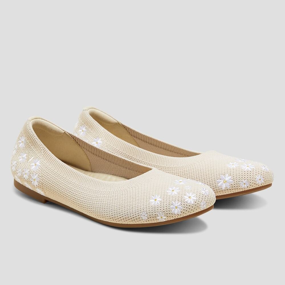 Vivaia Claire Daisy Round Flexible Comfort Old Money Knit Breathable Flats 9-9.5